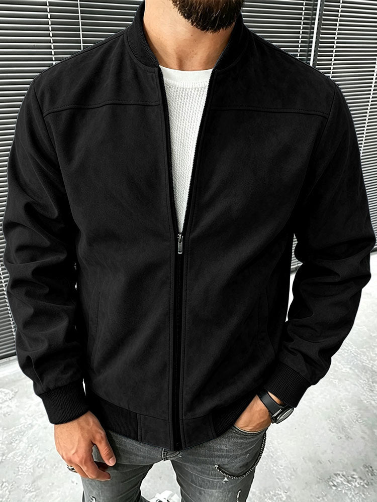 Herren Veloursleder-Optik Bomberjacke mit Reißverschluss und Rippbündchen Shop Nory