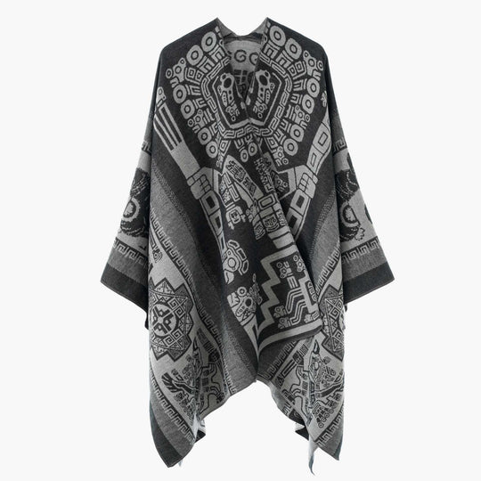 Damen Oversize-Jacquardponcho im Kimono-Stil mit grafischem Medaillonmotiv Shop Nory