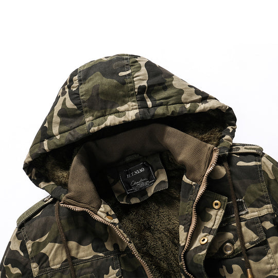 Herren Gefütterte Kapuzenparka im Camouflage-Militärstil mit Teddyfutter Shop Nory
