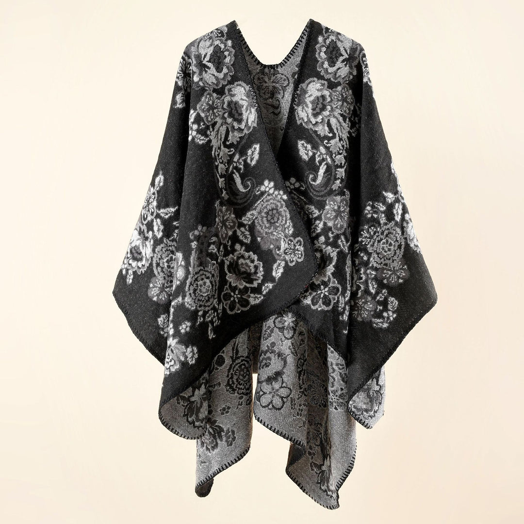 Damen Reversibler Strick-Umhang mit floraler Jacquard‑Webung und Zierkettelnaht Shop Nory