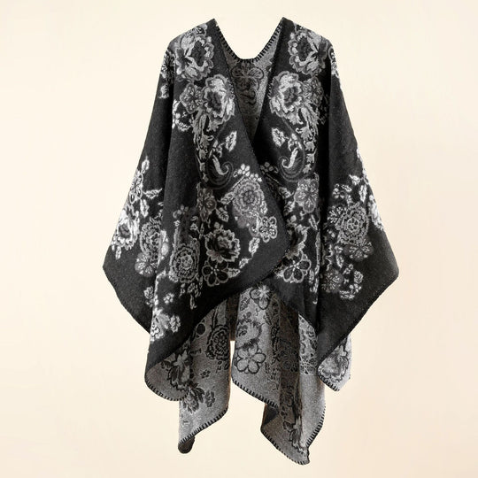 Damen Reversibler Strick-Umhang mit floraler Jacquard‑Webung und Zierkettelnaht Shop Nory