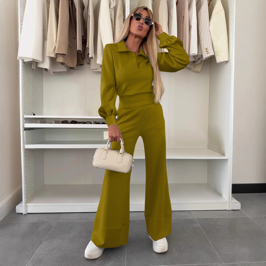 Damen Zweiteiliges Lounge-Set mit Polokragen und taillenhoher Palazzohose Shop Nory