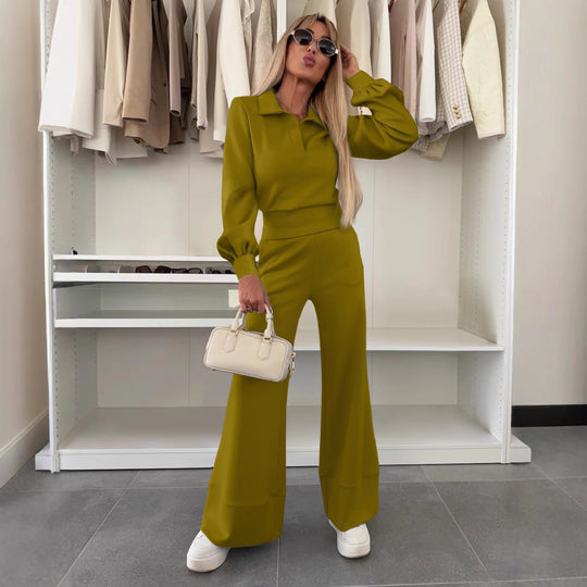 Damen Zweiteiliges Lounge-Set mit Polokragen und taillenhoher Palazzohose Shop Nory
