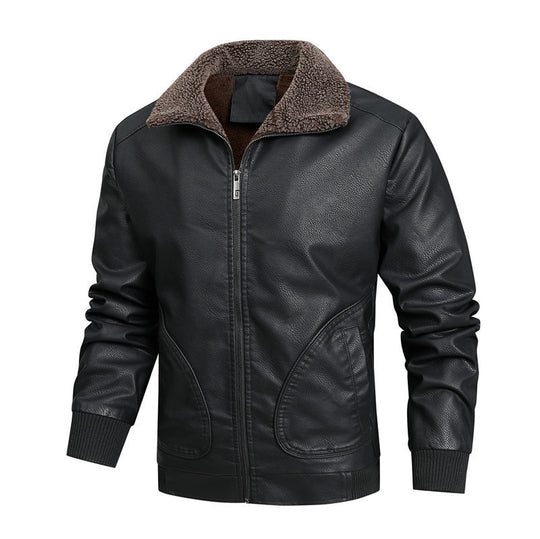 Herren Retro-Fliegerblouson aus Kunstleder mit hochschließendem Teddyinnenkragen und Rundtaschen Shop Nory