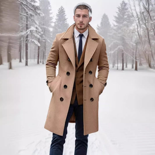 Herren Doppelreihiger Wollmantel mit breitem Revers und taillierter Silhouette Shop Nory