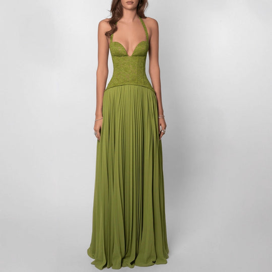 Damen nan elegantes Abendkleid mit Spitzenkorsett und plissiertem Maxirock