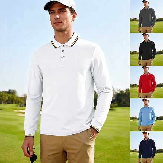 Herren Golf-Performance-Poloshirt langärmlig atmungsaktiv mit Kontrastkragen Shop Nory