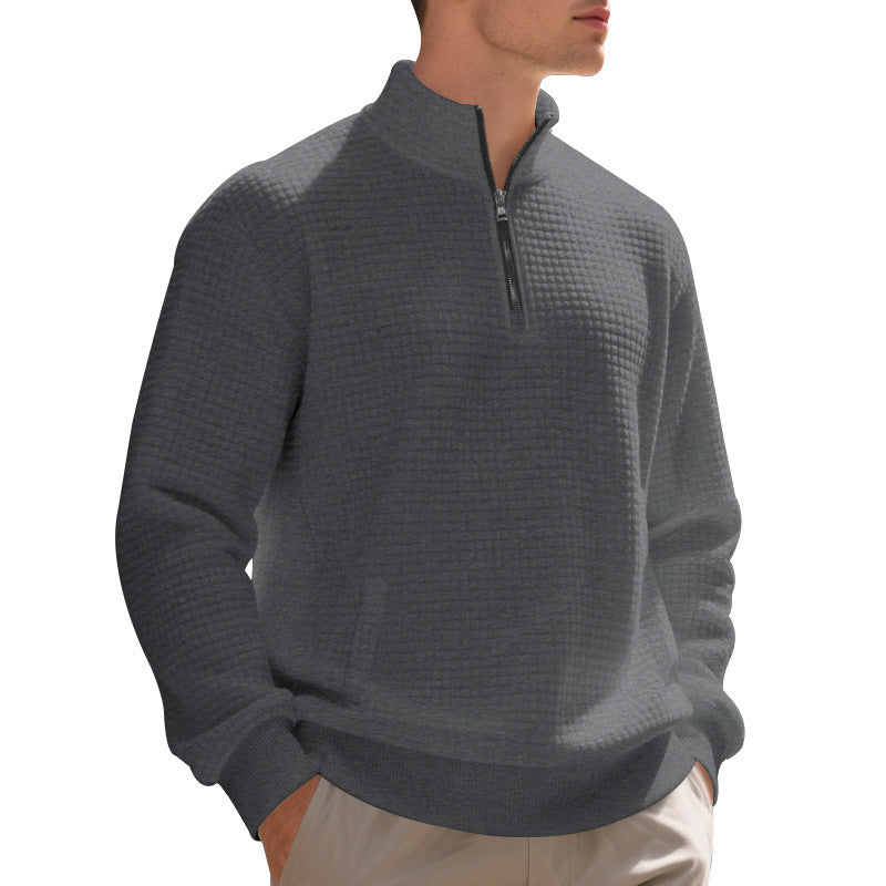 Herren Waffelstrick-Halbzip-Pullover mit Stehkragen, Kängurutasche & gerippten Abschlüssen Shop Nory