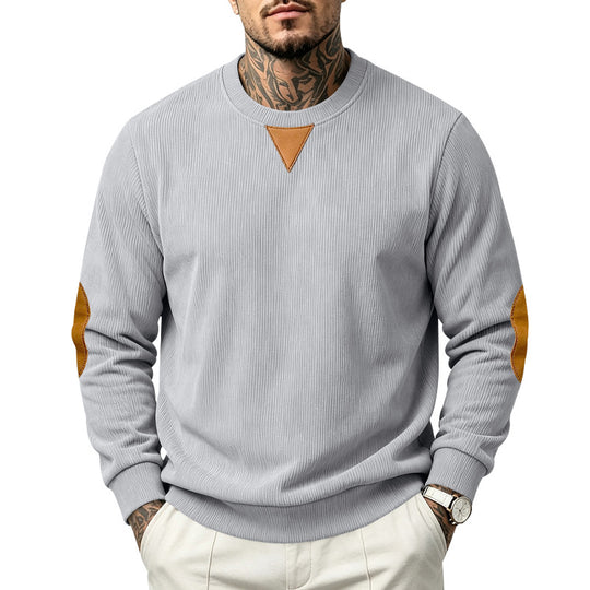Herren Rundhals-Sweatshirt mit feiner Rippstruktur und Ellbogen‑Patches Shop Nory
