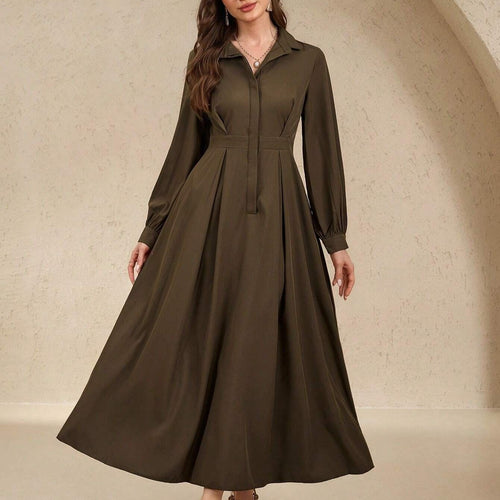 Damen nan langes Hemdblusenkleid mit Taillengürtel, verdeckter Knopfleiste und ballonärmeln Shop Nory