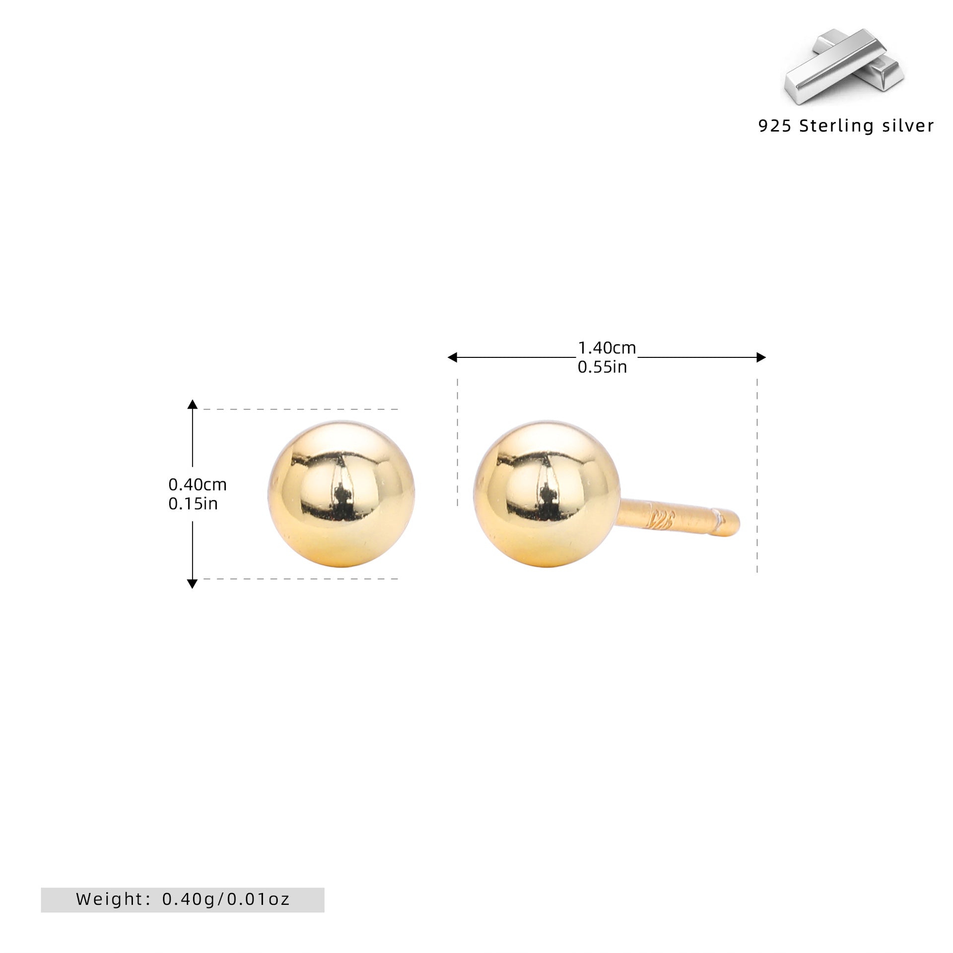 Damen Ohrstecker aus 925 Sterling Silber mit glänzenden Kugeldesign Shop Nory