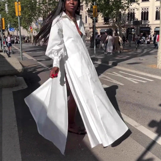 Damen Elegantes Hemdblusenkleid mit weit schwingendem Rock