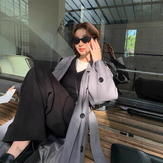 Damen Langer Trenchcoat im Oversize‑Look mit Bindegürtel und Schulterpatten Shop Nory
