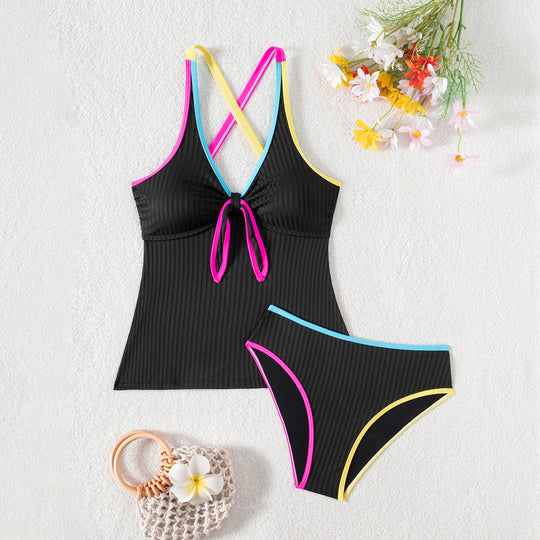 Damen Sportlicher Tankini mit farblichen Kontrasten