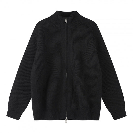 Unisex Grobgestrickter Reißverschluss-Strickcardigan mit Stehkragen und Rippstruktur Shop Nory