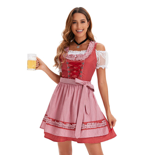 Damen nan kurzes traditionelles Dirndlkleid mit Korsett-Schnürung Spitzendetails und bindbarer Schürze Shop Nory