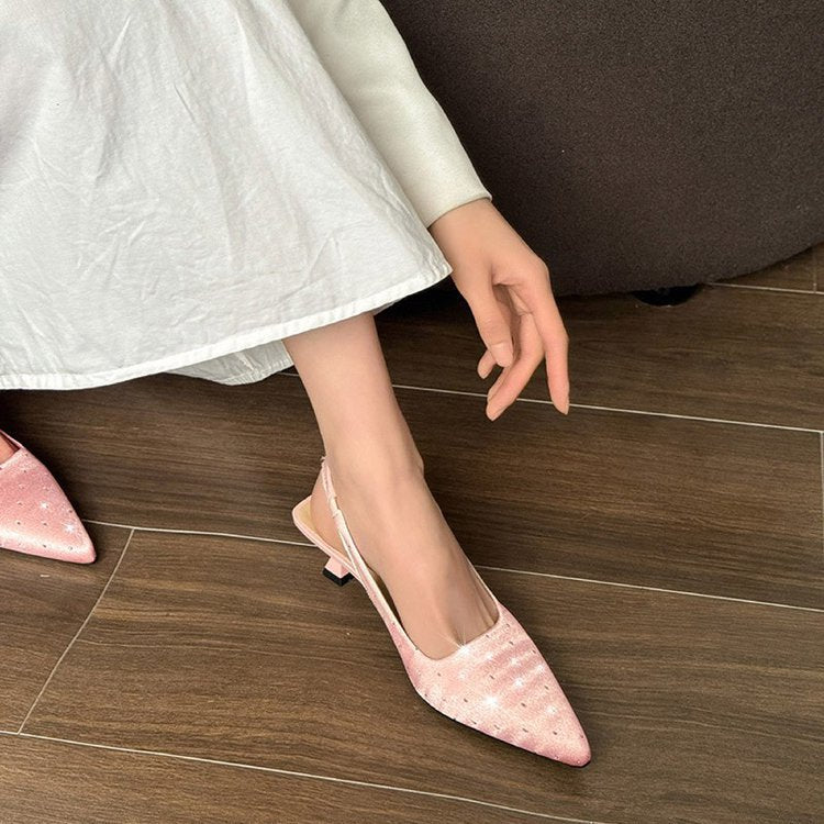 Damen glamouröse Slingback-Pumps mit feinen Glitzer-Applikationen und spitzem Design Shopnory