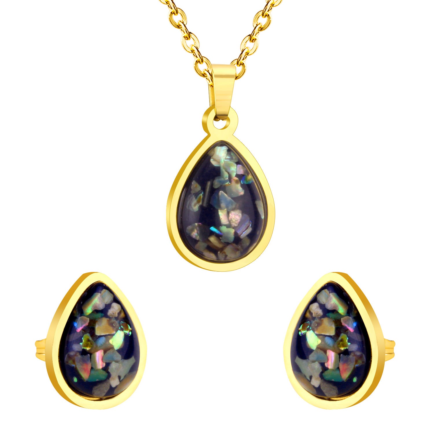 Damen Schmuckset mit tropfenförmigen Anhängern und funkelnden Details Shop Nory