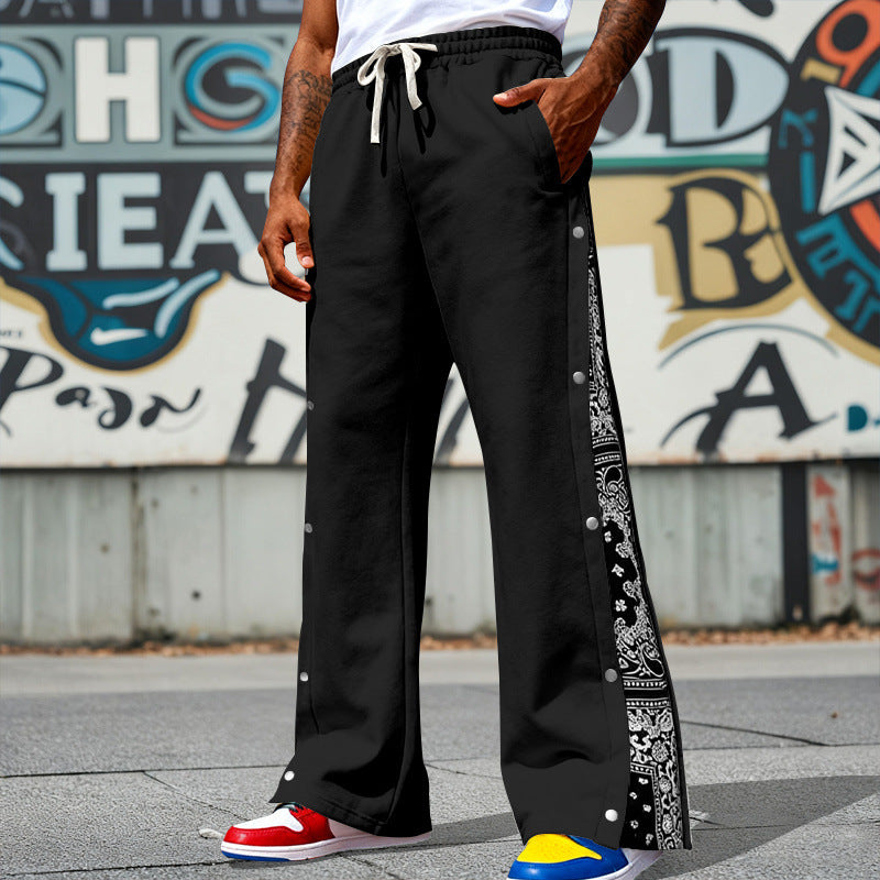 Herren Weite Snap-Trackhose mit Tunnelzug, seitlicher Bandana-Blende und Druckknopfleiste Shop Nory