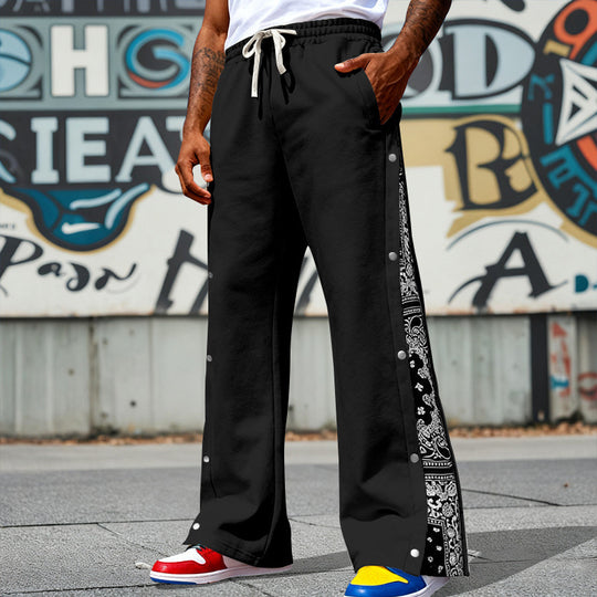 Herren Weite Snap-Trackhose mit Tunnelzug, seitlicher Bandana-Blende und Druckknopfleiste Shop Nory
