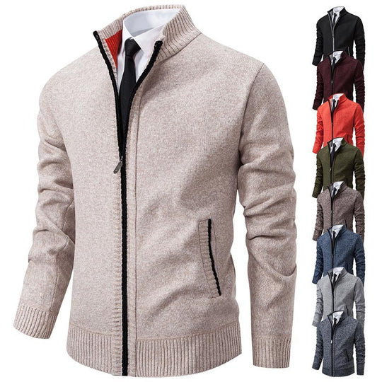 Herren sportliche Strickjacke mit Stehkragen und Reißverschluss