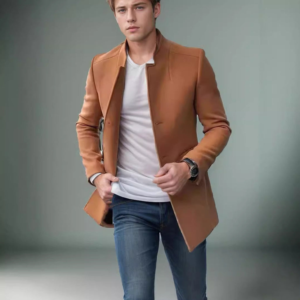Herren moderner Blazer mit geradem Schnitt und elegantem Stehkragen