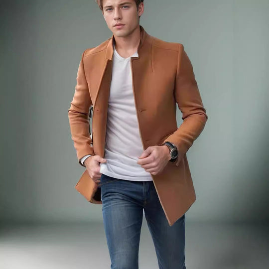 Herren moderner Blazer mit geradem Schnitt und elegantem Stehkragen
