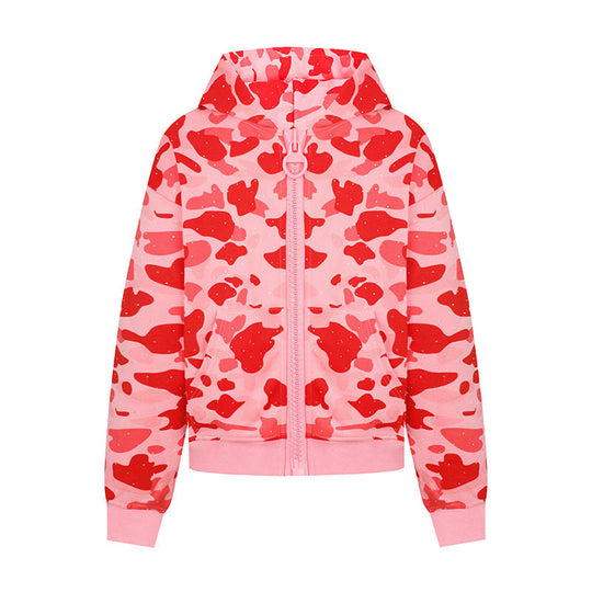 Damen Kapuzenjacke im Camouflage‑Print mit durchgehendem Reißverschluss, Kängurutasche und Rippbündchen Shop Nory