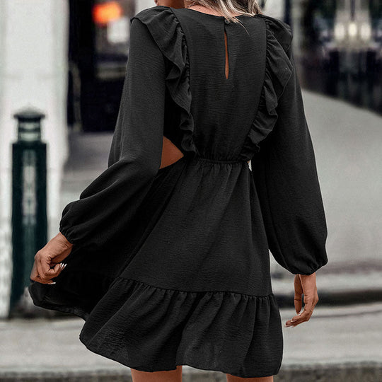 Damen Kurzkleid mit Cut-Outs, Volant‑Detail & Ballonärmeln Shop Nory