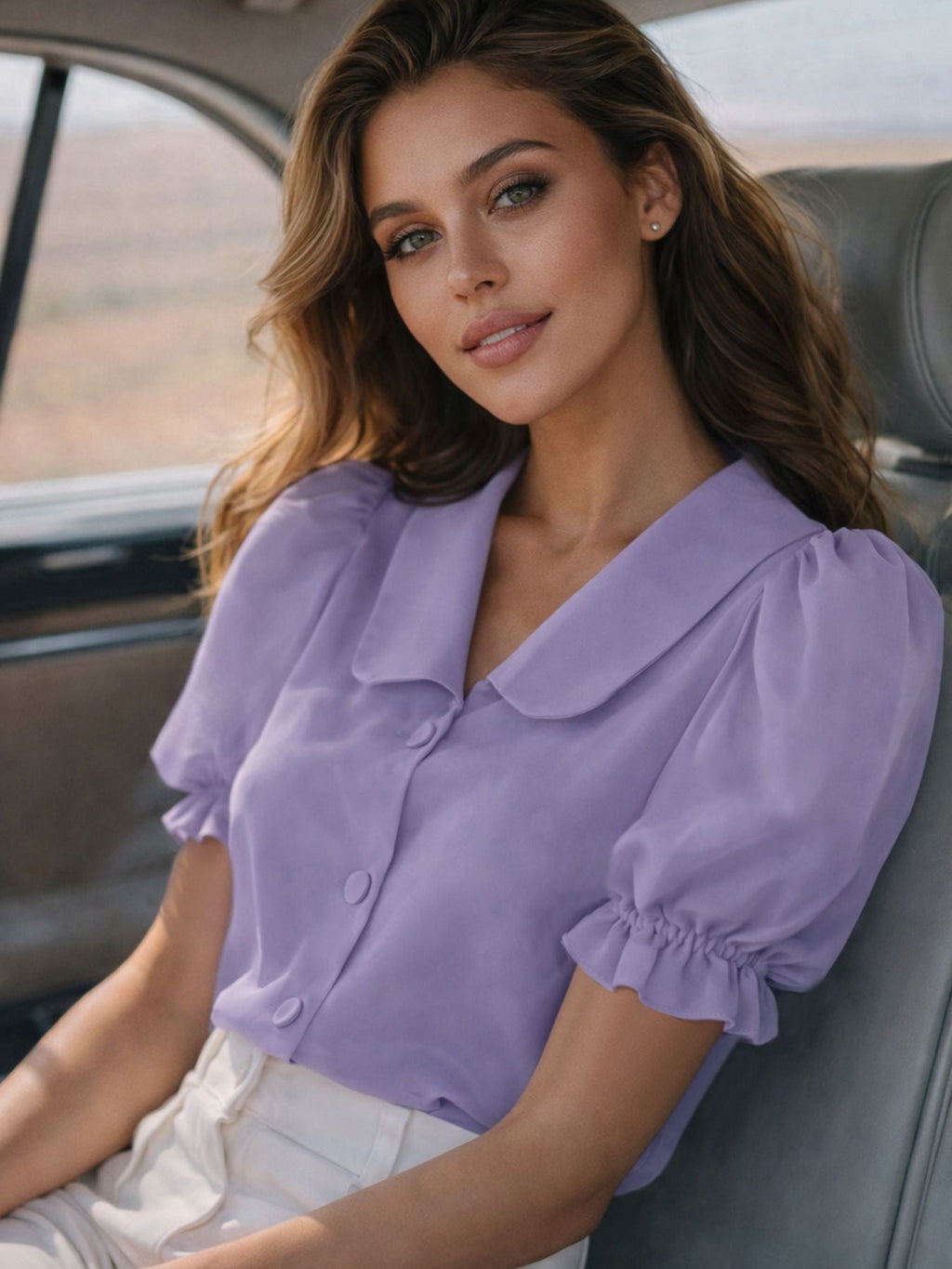 Damen Verspielt geschnittene Bluse mit Puffärmeln und Knopfdetails