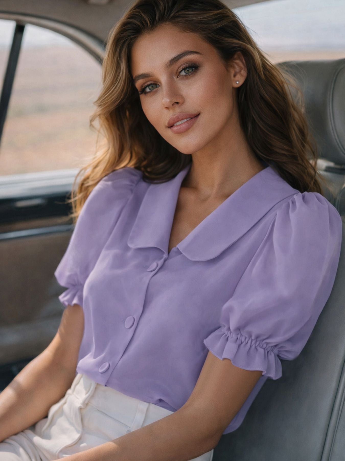 Damen Verspielt geschnittene Bluse mit Puffärmeln und Knopfdetails