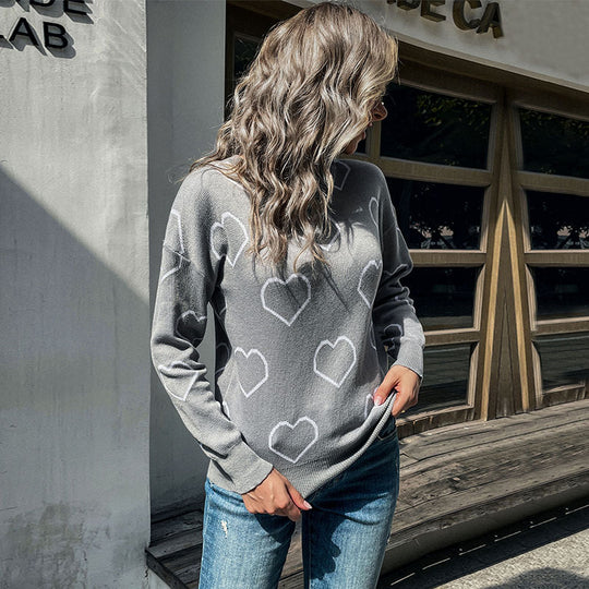 Damen Feinstrickpullover mit Herzmuster und legerer Passform Shop Nory