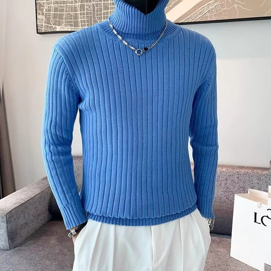 Herren Enganliegender Gerippter Rollkragenpullover aus Feinstrick Shop Nory