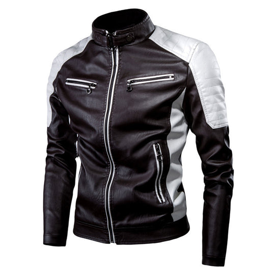 Herren Schmal geschnittene Motorrad-Kunstlederjacke mit Kontrastpaneelen, gesteppter Schulter und Reißverschlusstaschen Shop Nory