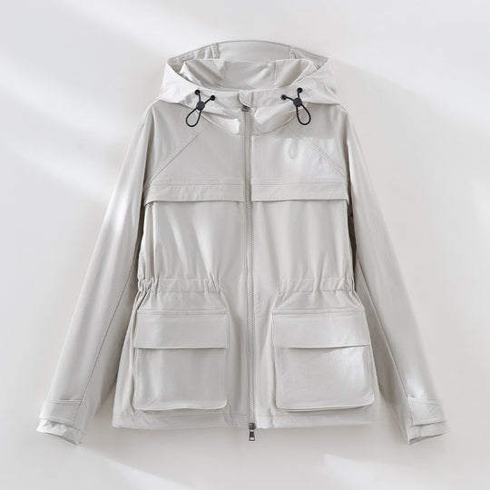 Damen Leichte Funktions-Utility-Jacke mit Kapuze, Kordelzug-Taille und aufgesetzten Klappentaschen Shop Nory