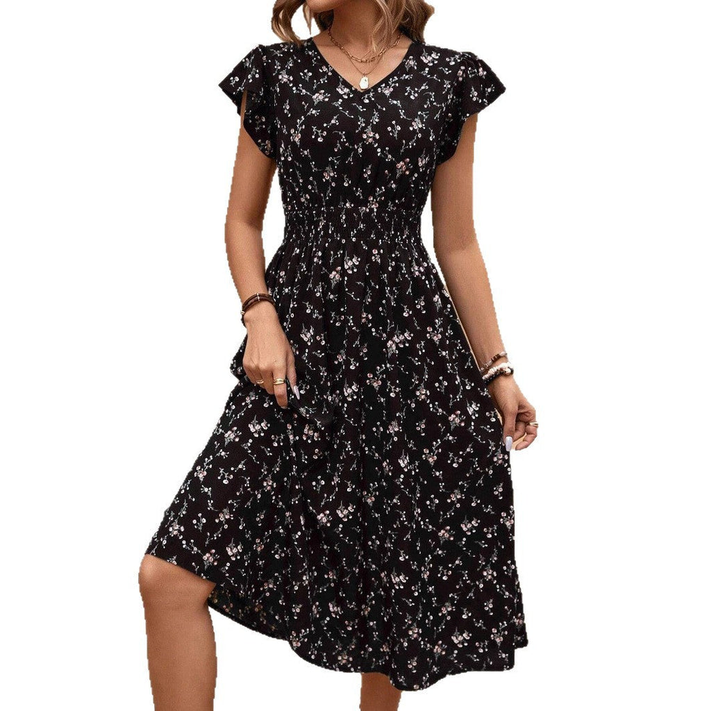Damen Midikleid mit floralem Muster und Raffungen