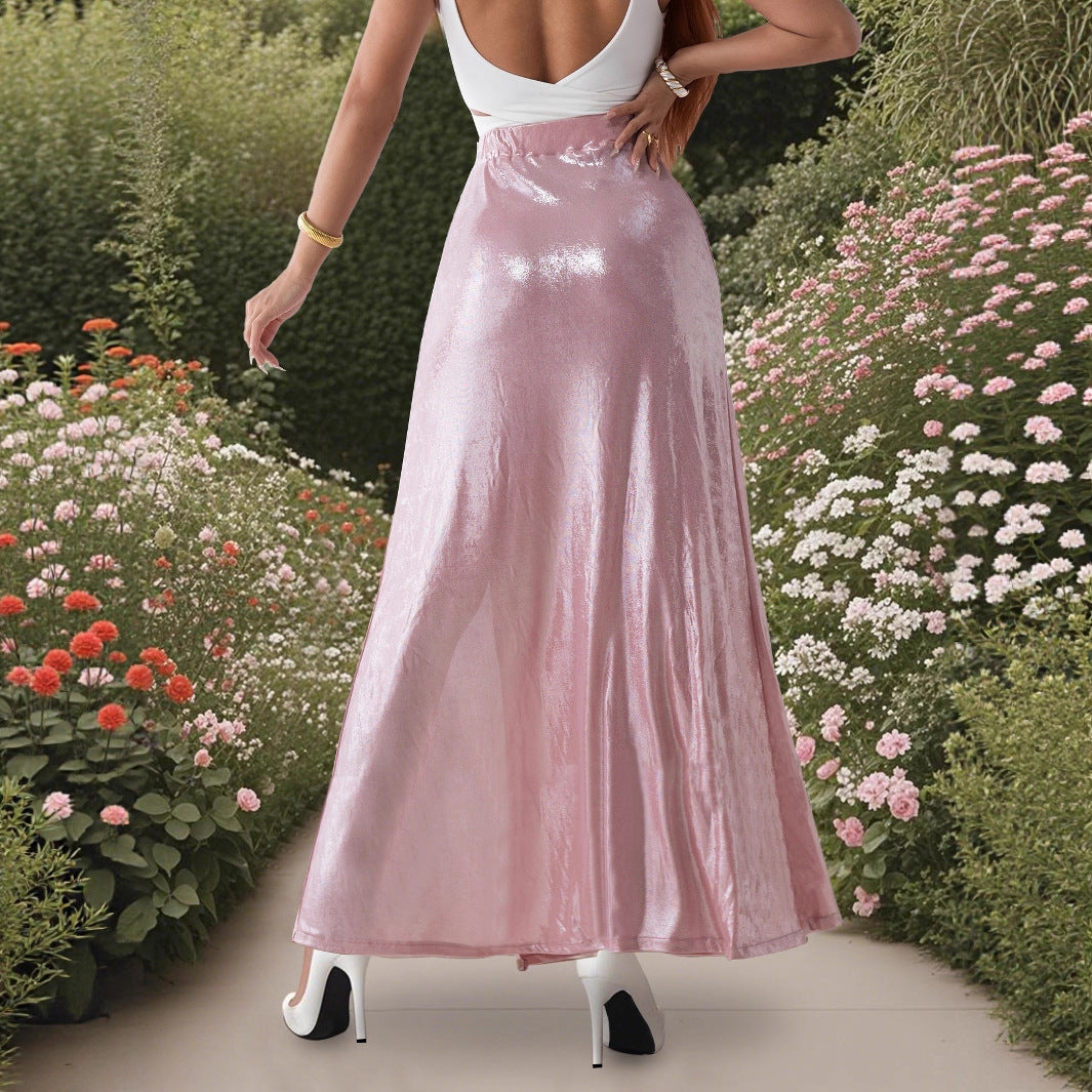Damen Eleganter Satin Maxi-Rock mit seitlichem Schlitz und seidigem Glanz