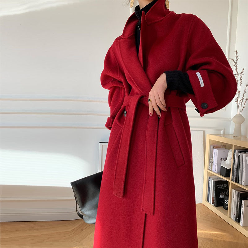 Damen Langer Wollmantel mit Bindegürtel, Oversize‑Silhouette und Ballonärmeln Shop Nory