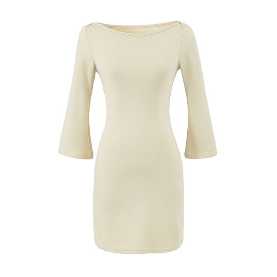 Damen Figurnahes Midikleid mit weitem Rundhals und Glockenärmeln Shop Nory