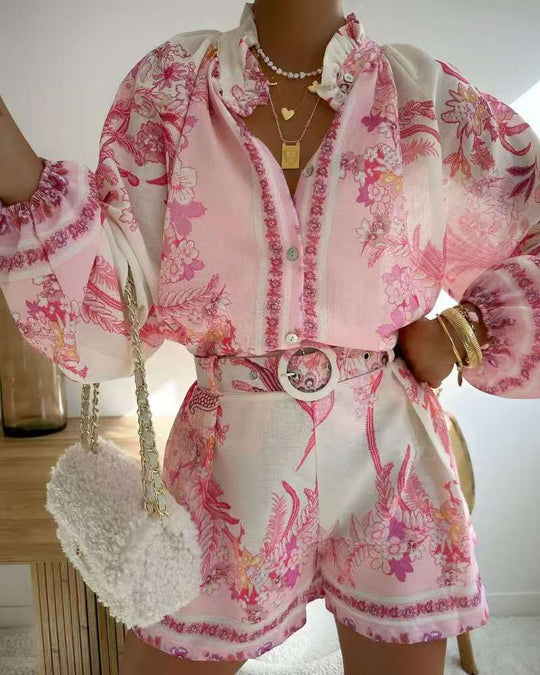 Damen Blusenset mit floralem Design und weitem Schnitt