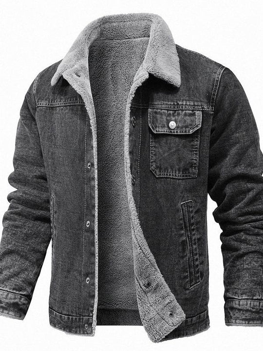 Herren Sherpa-gefütterte Denimjacke mit Teddyfutter und Brusttasche Shop Nory