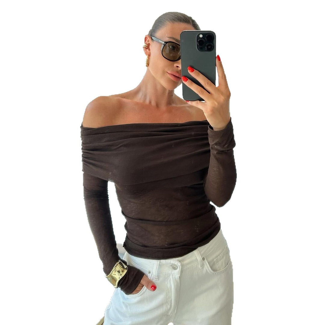 Damen nan schulterfreies Feinstrick-Longsleeve mit gerafftem Umschlagkragen und taillierter Passform Shop Nory