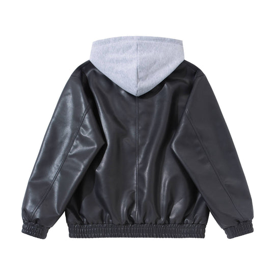 Herren Boxy-Lederblouson mit angenähter Jersey-Kapuze und geripptem Saum Shop Nory