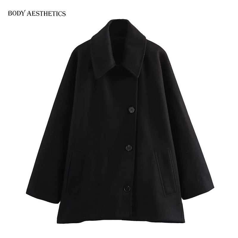 Damen Oversized Wollmix Boxy-Kurzmantel mit Reverskragen und Eingrifftaschen Shop Nory