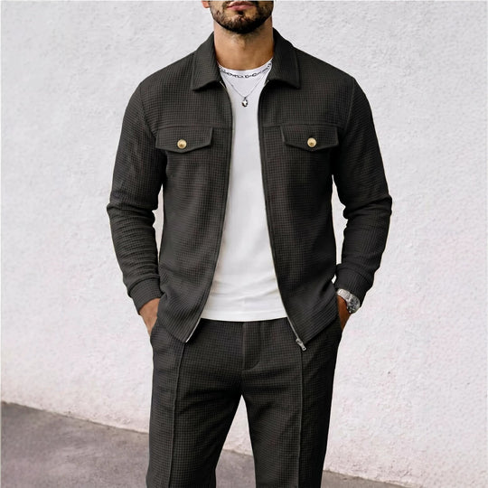 Herren strukturierte Overshirt-Jacke mit Waffelstruktur, Pattentaschen und verdecktem Reißverschluss Shop Nory