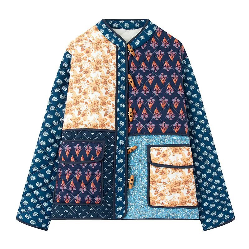 Damen Gefütterte Patchwork-Steppjacke mit Knebelverschlüssen und aufgesetzten Taschen Shop Nory