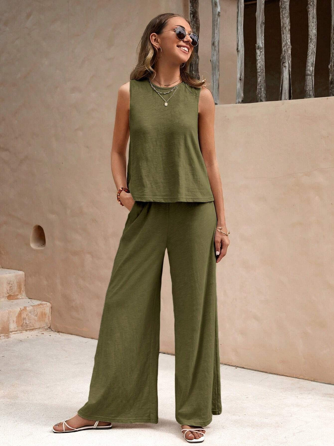 Damen Zweiteiliges Jersey-Set mit ärmellosem Top und weiter Palazzohose Shop Nory