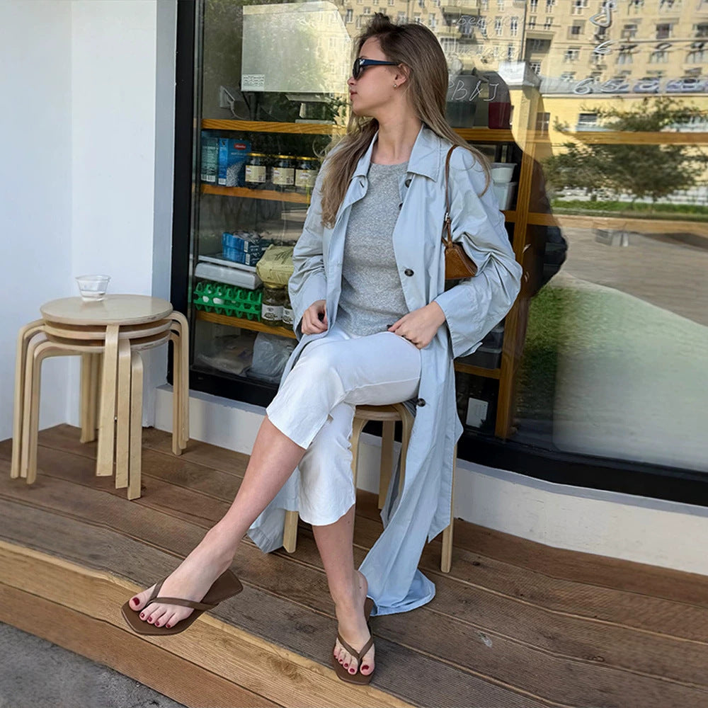 Damen Leichter langer Trenchcoat aus technischem Material mit verdeckter Knopfleiste und lockerem Fall Shop Nory