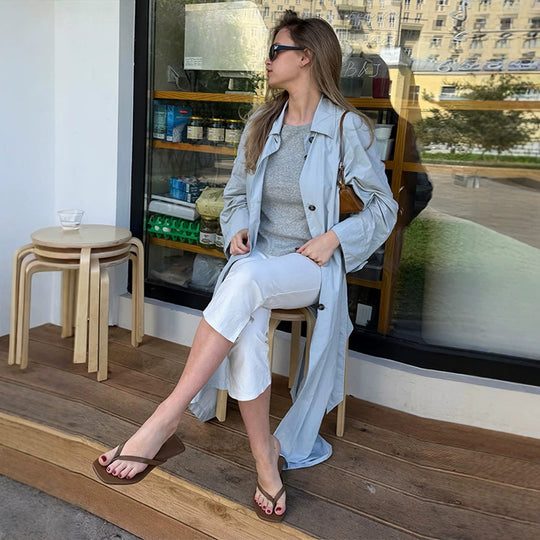 Damen Leichter langer Trenchcoat aus technischem Material mit verdeckter Knopfleiste und lockerem Fall Shop Nory