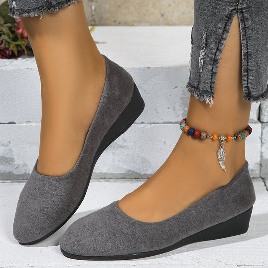 Damen Komfort-Keilabsatz-Ballerina aus Veloursleder Shop Nory